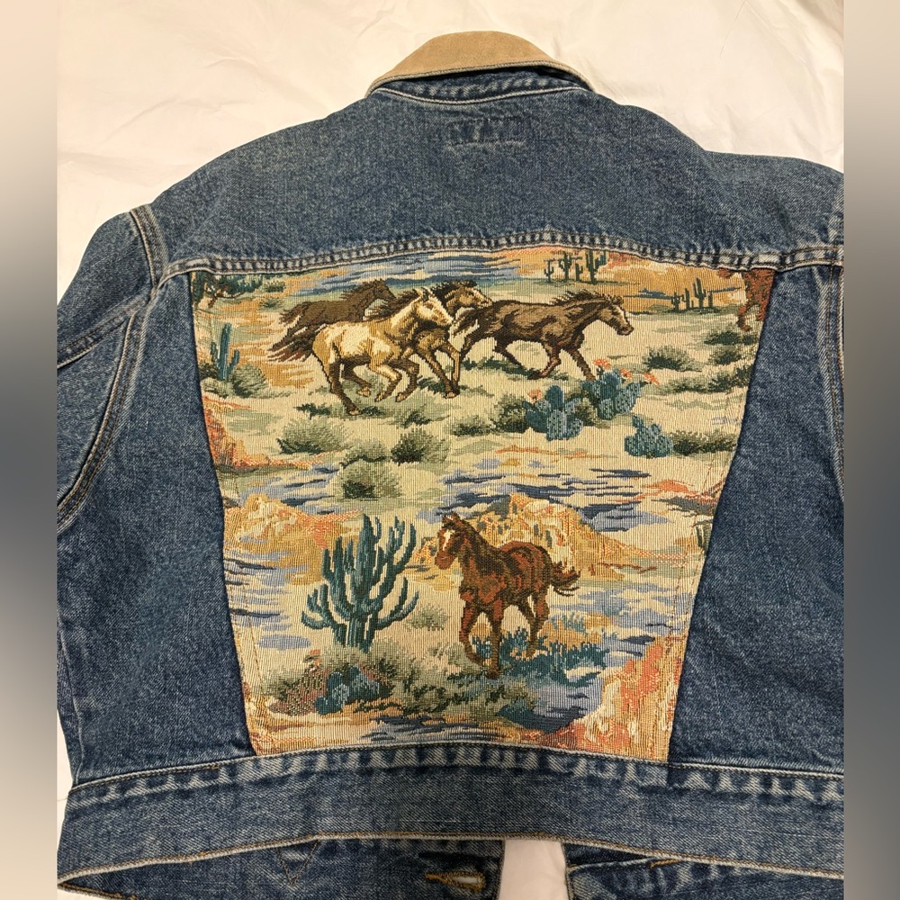 Vintage Guess denim jacket with horse tapestry back